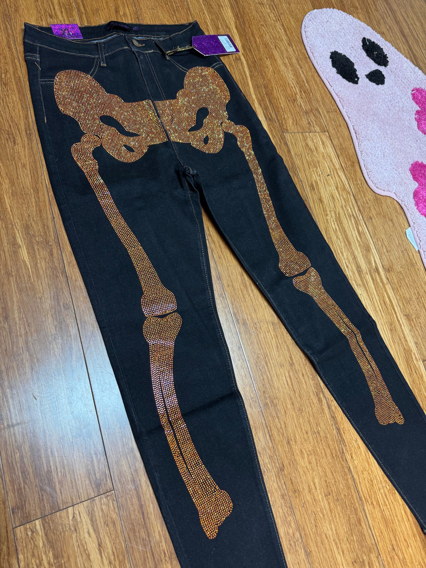 Rhinestone Embellished Skeleton Bones Jeans