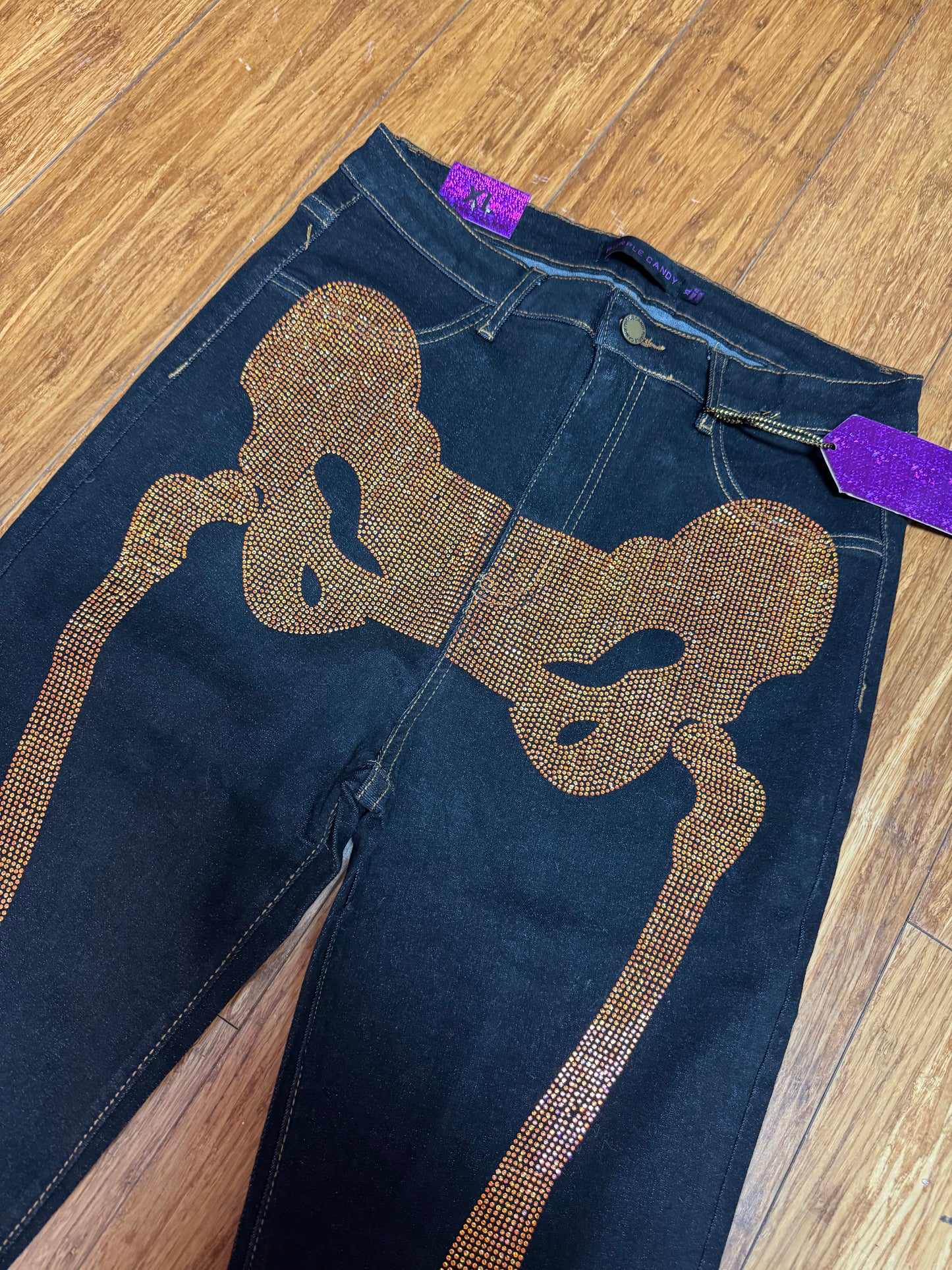 Rhinestone Embellished Skeleton Bones Jeans