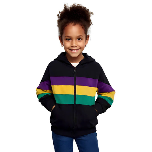 KIDS UNISEX MARDI GRAS STRIPED ZIPPER HOODIE
