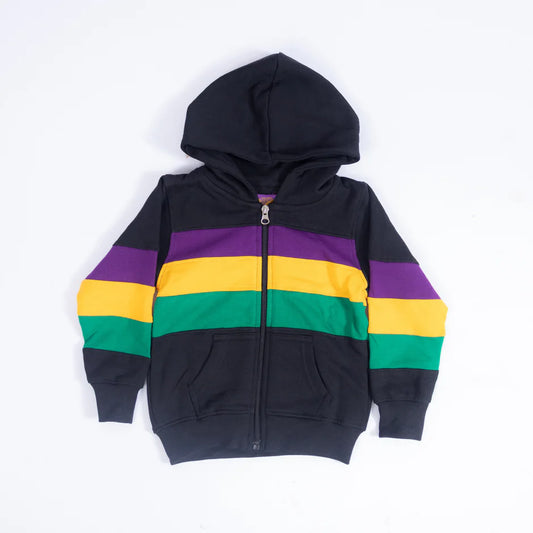 KIDS UNISEX MARDI GRAS STRIPED ZIPPER HOODIE