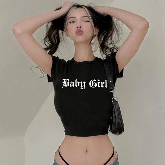 LONG SLEEVE PUNK GOTHIC GRAPHIC PRINT CROP TOP SHIRT