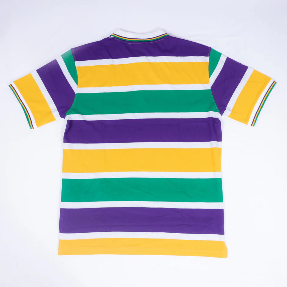 ADULT MARDI GRAS STRIPED PANEL SHORT SLEEVE POLO T-SHIRT-BOLD STRIPE