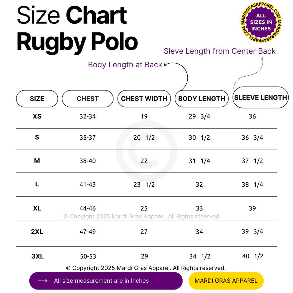 ADULT MARDI GRAS PURPLE 3 PANEL LONG SLEEVE RUGBY POLO SHIRT