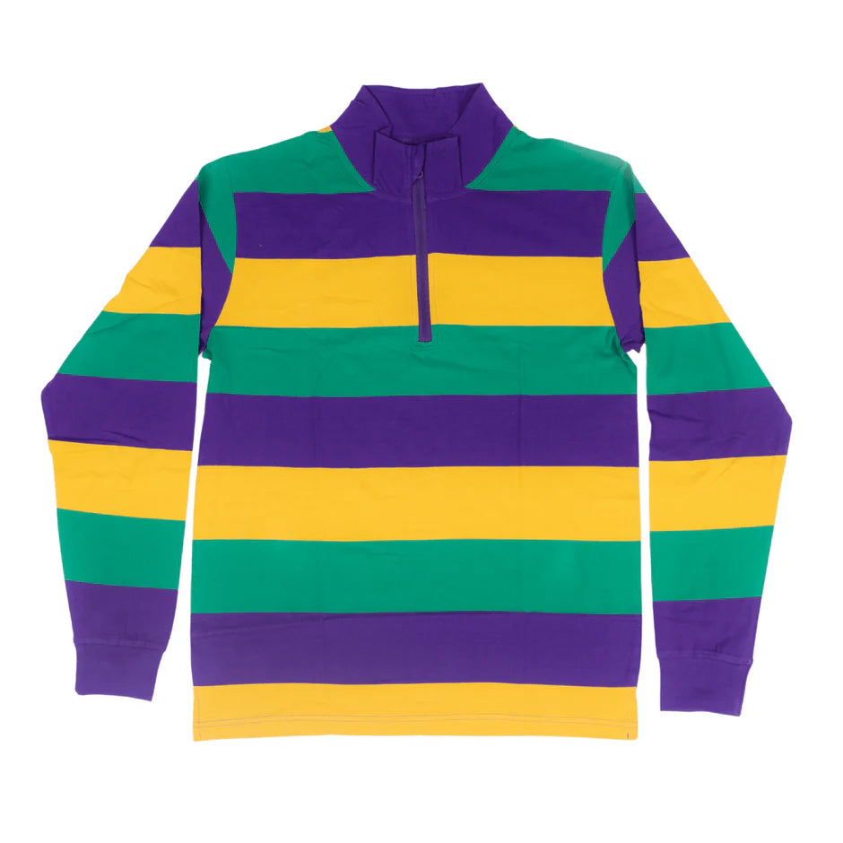 ADULT UNISEX MARDI GRAS STRIPED QUARTER-ZIP PULLOVER