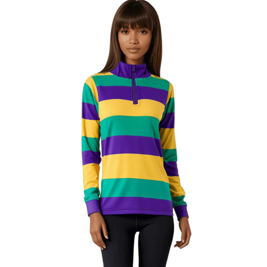 ADULT UNISEX MARDI GRAS STRIPED QUARTER-ZIP PULLOVER