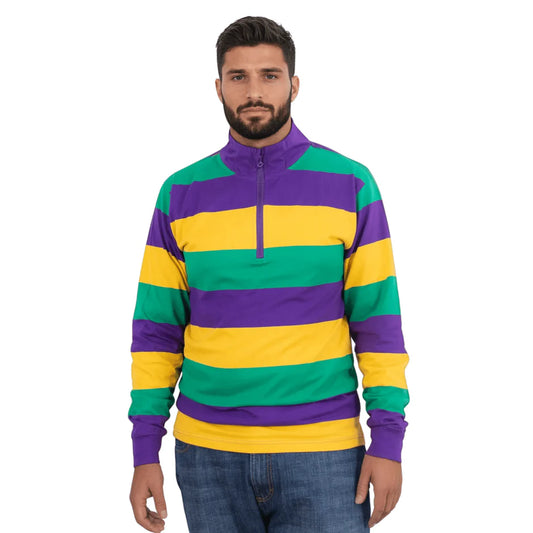 ADULT UNISEX MARDI GRAS STRIPED QUARTER-ZIP PULLOVER