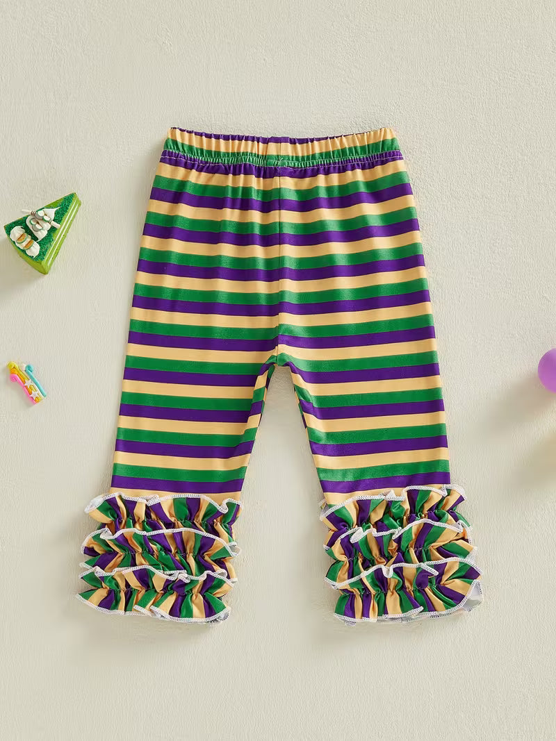 Toddler Baby Girl Mardi Gras Striped Ruffle Leggings Pants for Little Girls