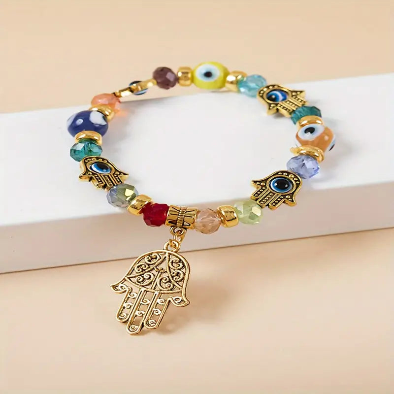 HAMSA HAND EVIL EYE COLORFUL CHARM BRACELET