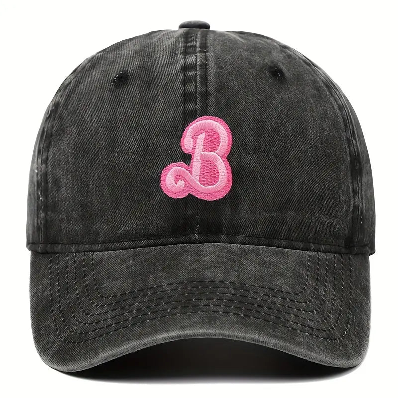 B Letter Embroidered Baseball Cap Solid Color Washed Distressed Dad Hats Lightweight Adjustable Sun Hat For Women Girls