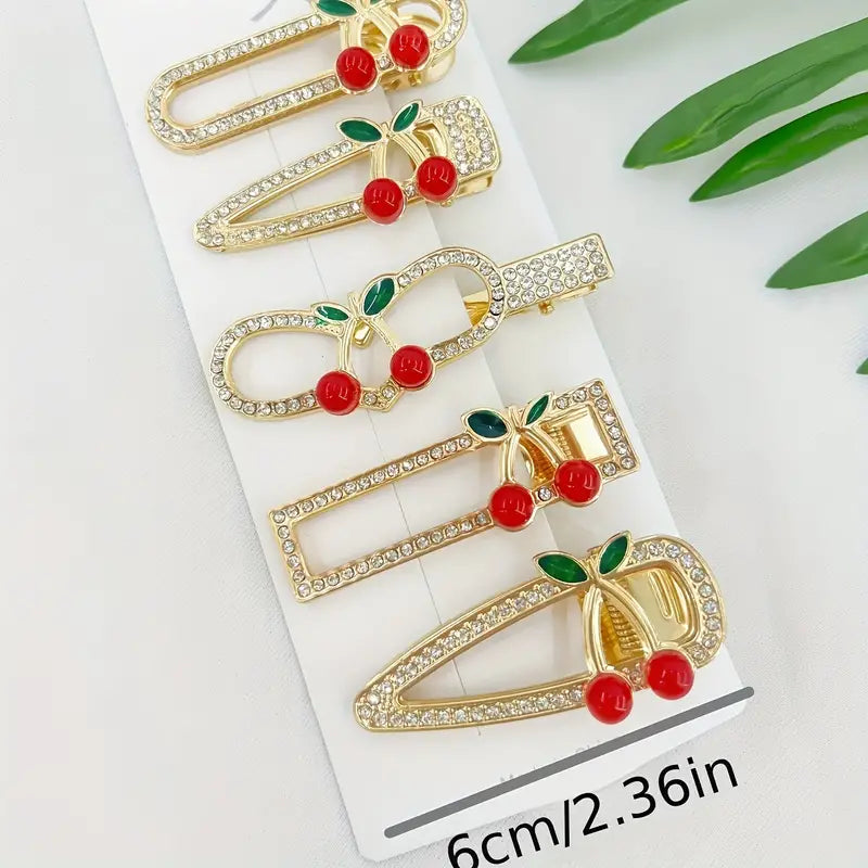 1 PC RHINESTONE CHERRY HAIR CLIPS