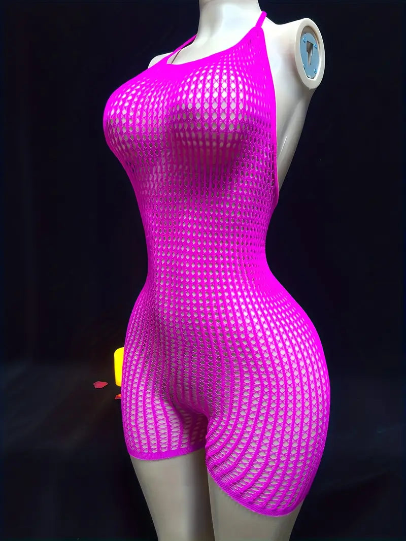 Sexy Sleeveless Fishnet Halter One Piece