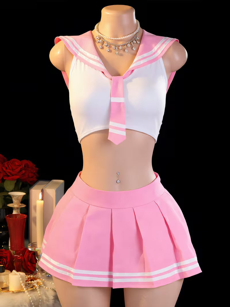 2pcs Women's Sexy Sailor Cosplay Lingerie Set
