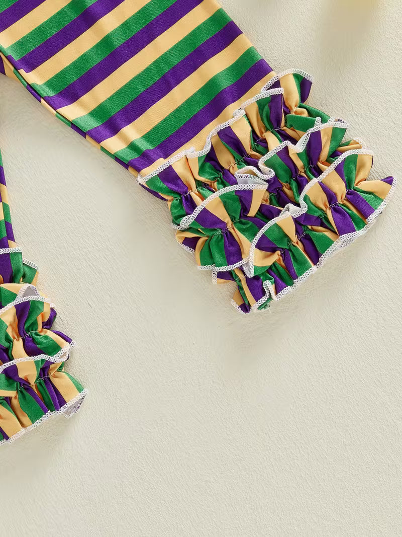 Toddler Baby Girl Mardi Gras Striped Ruffle Leggings Pants for Little Girls