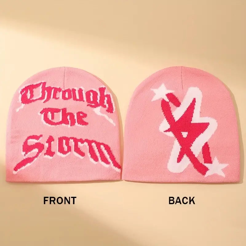 Lightning Jacquard Y2K Beanie Hip Hop Candy Color Reversible Knit Hats Trendy Through The Storm Beanies Winter Warm Skull Cap For Women & Men