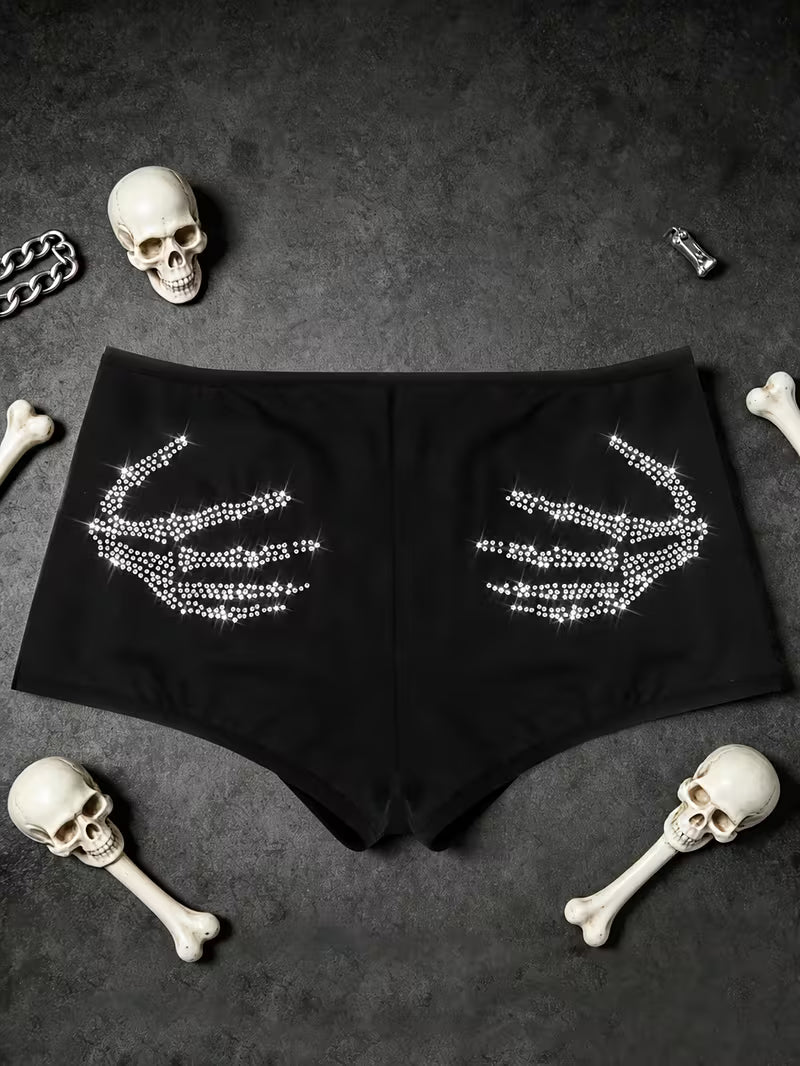Rhinestone Skull Palm Women's Boy short Panties