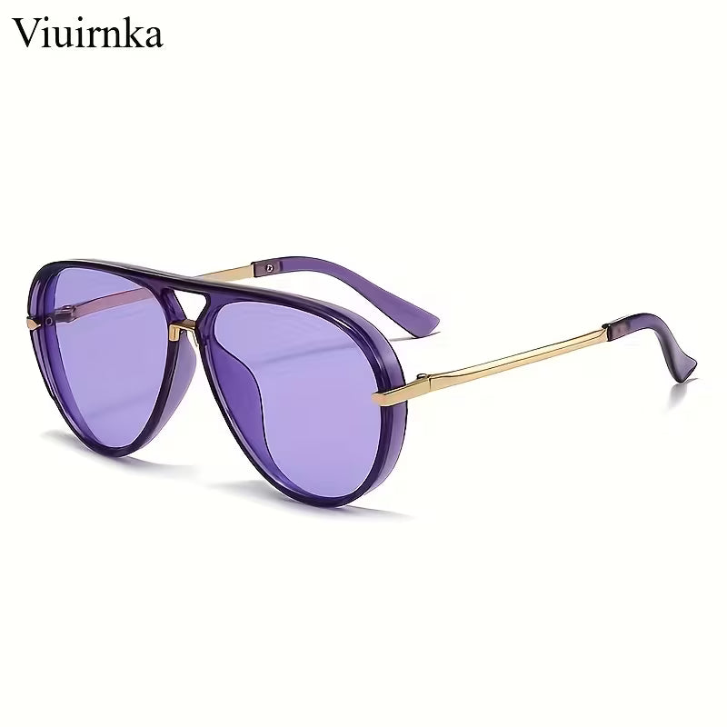 Purple sunglasses with gold frames on a white background, branded 'Viuirnka'.