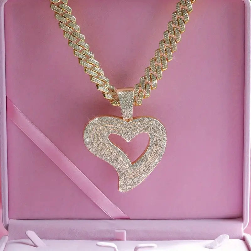 "HEARTBEAT BLING" CUBAN LINKED HEART PENDANT CUBAN CHAIN