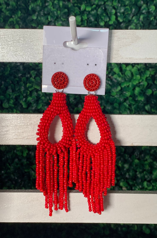 Beaded Crotchet Earrings (RED)