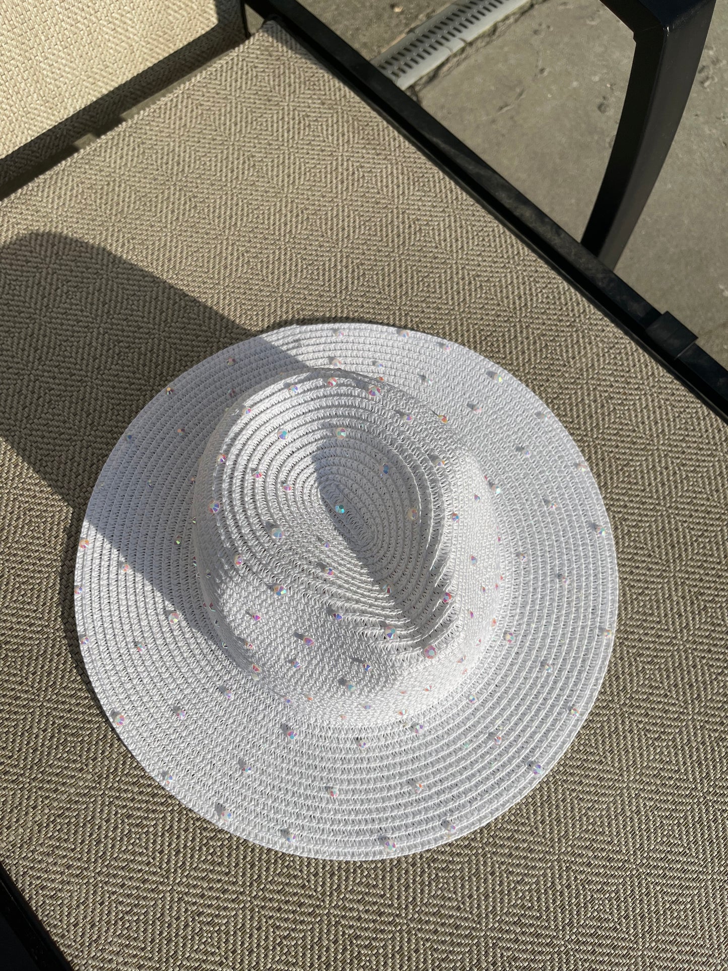 Rhinestone Embellished Sun Hat (white)