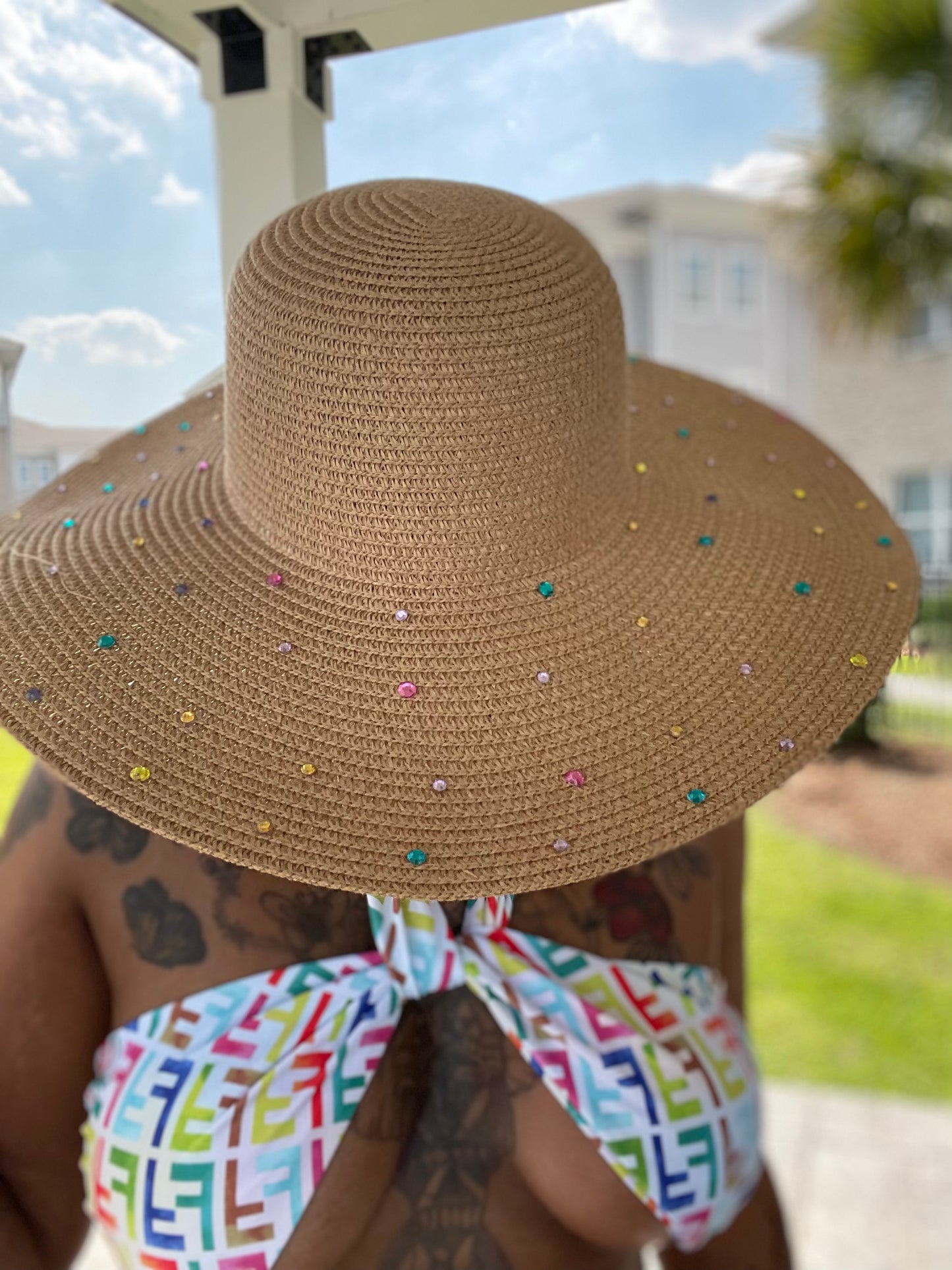 Colorful Rhinestone Sun Hat