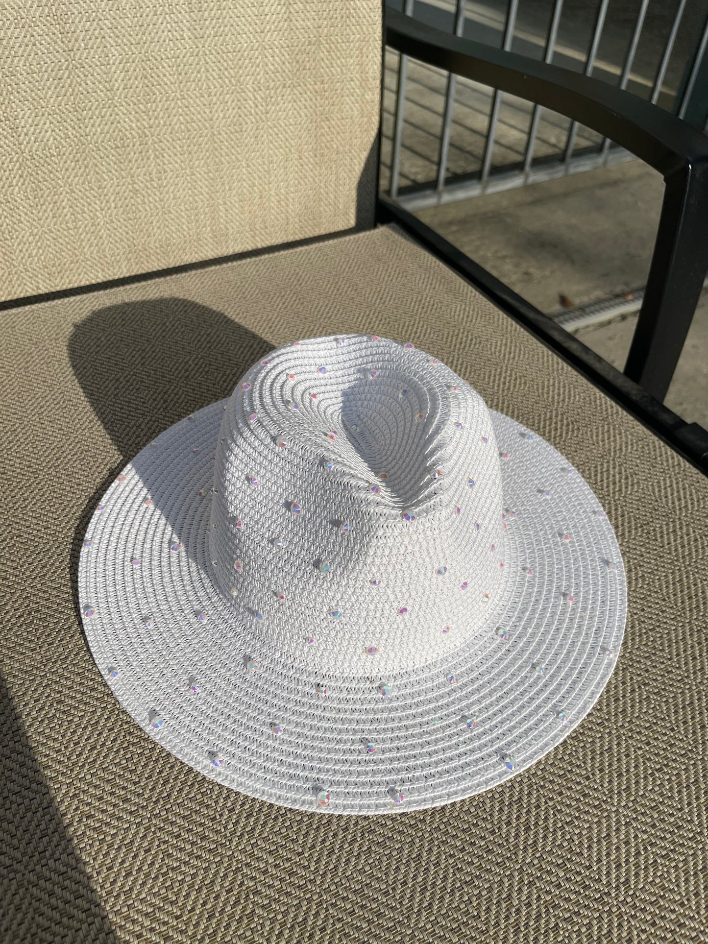 Rhinestone Embellished Sun Hat (white)