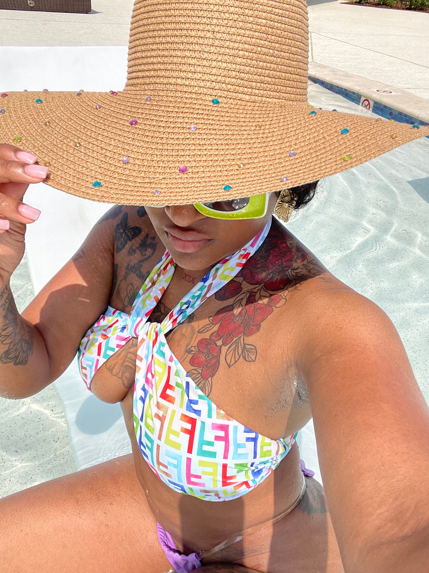 Colorful Rhinestone Sun Hat