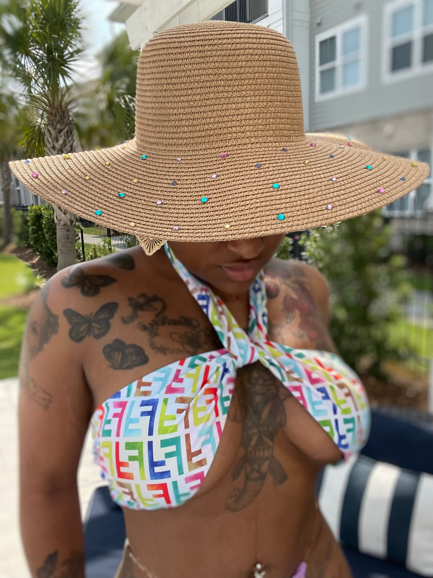 Colorful Rhinestone Sun Hat