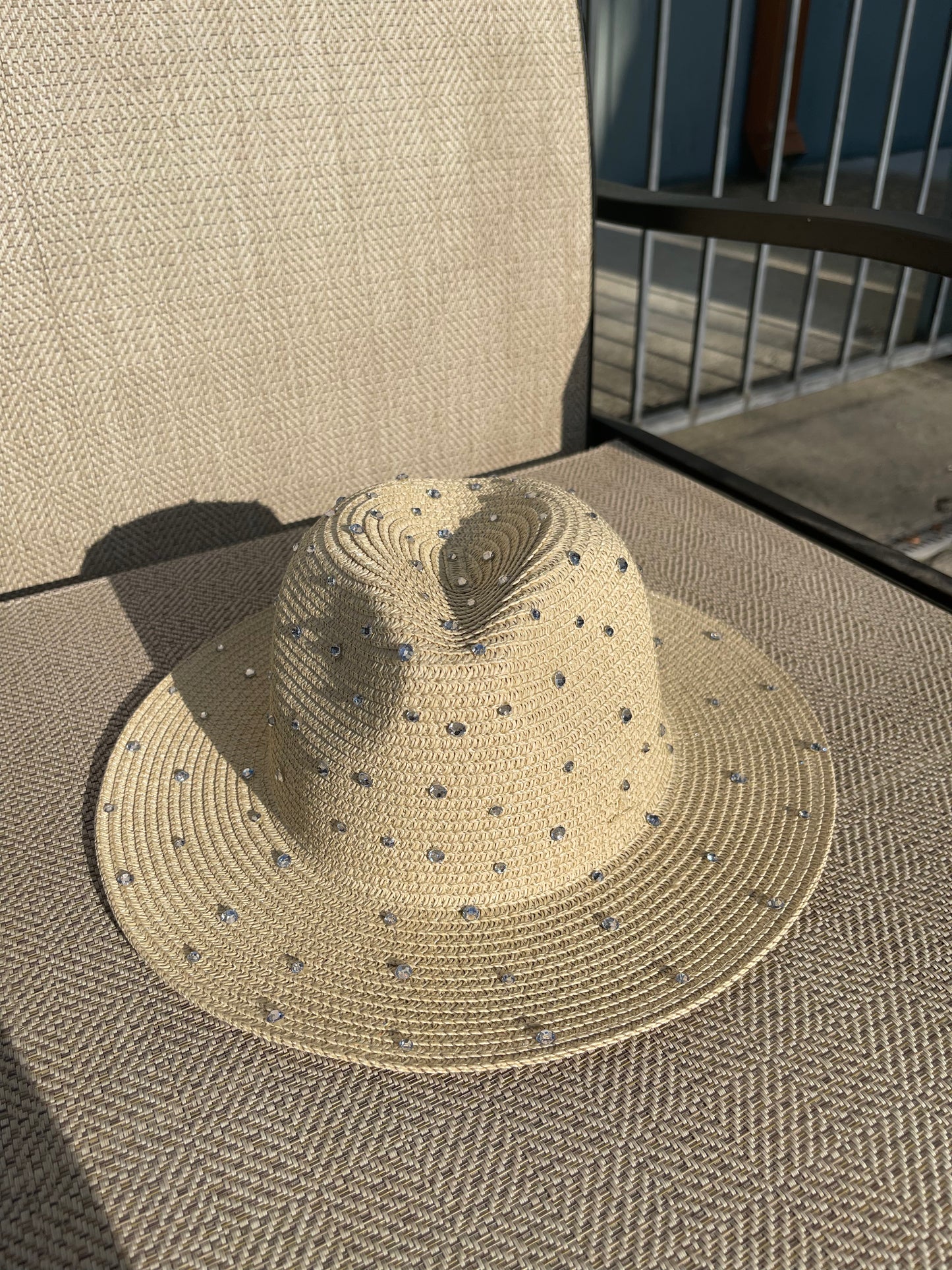 Rhinestone Embellished Sun Hat (Tan)