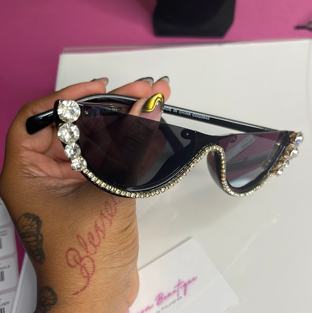 Women’s Rhinestone Half Frame Sunglasses