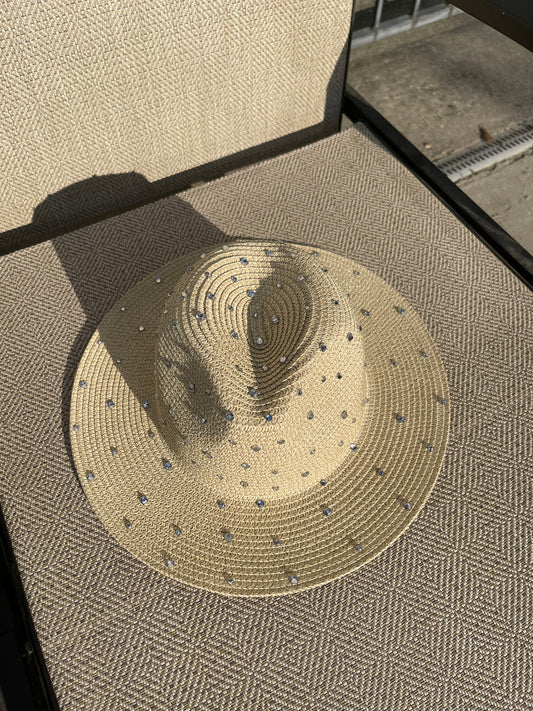 Rhinestone Embellished Sun Hat (Tan)