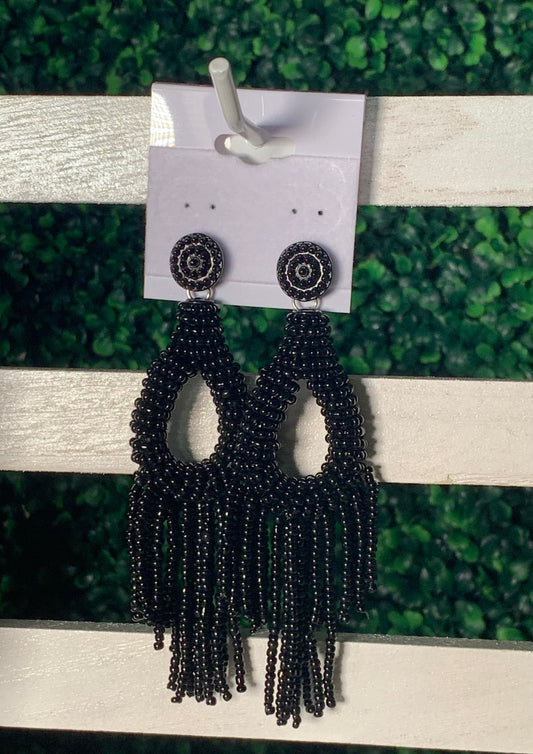 Beaded Crotchet Earrings Jewelry (BLACK)