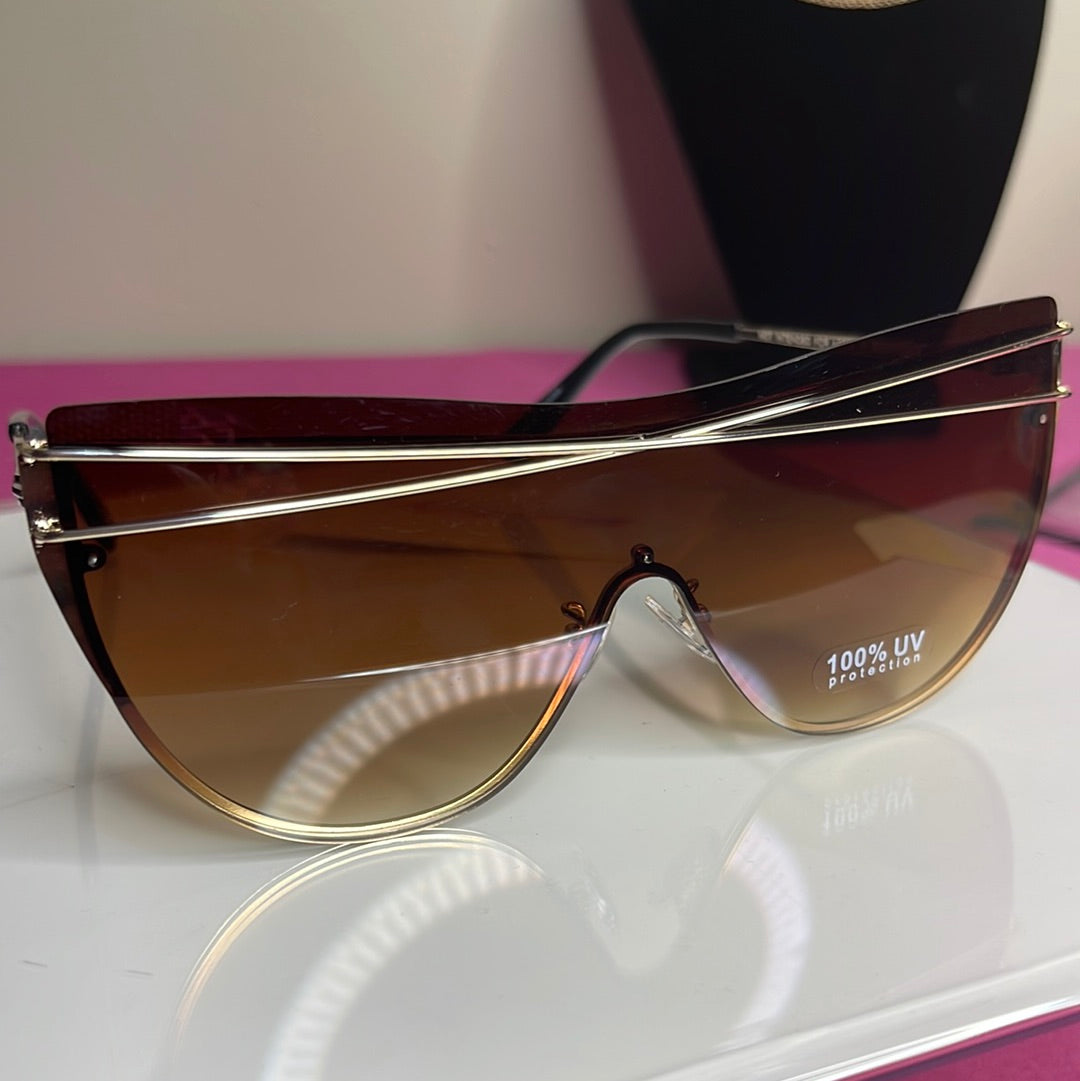 Womens Ombre Brown Half Moon Sunglasses