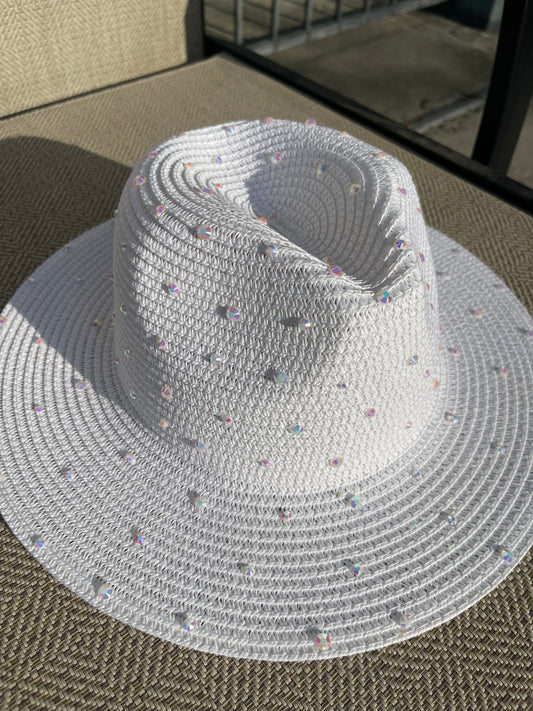 Rhinestone Embellished Sun Hat (white)