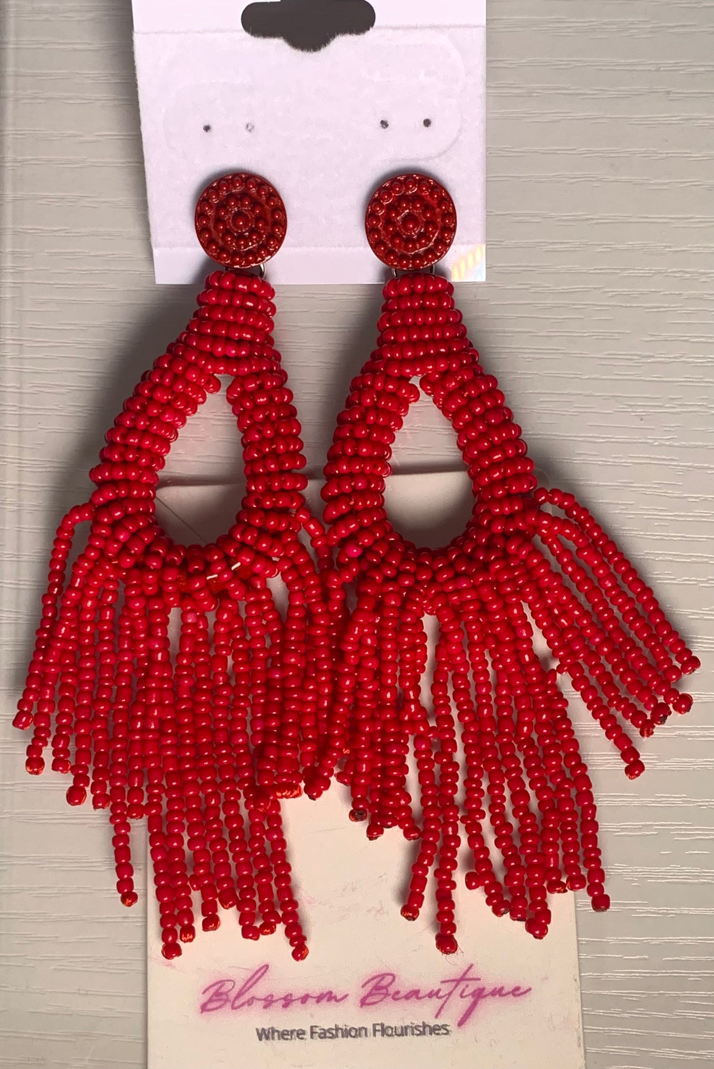 Beaded Crotchet Earrings (RED)