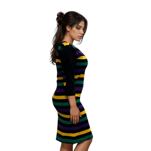 WOMEN'S MARDI GRAS STRIPED HALF-SLEEVE RUGBY POLO BLACK DRESS