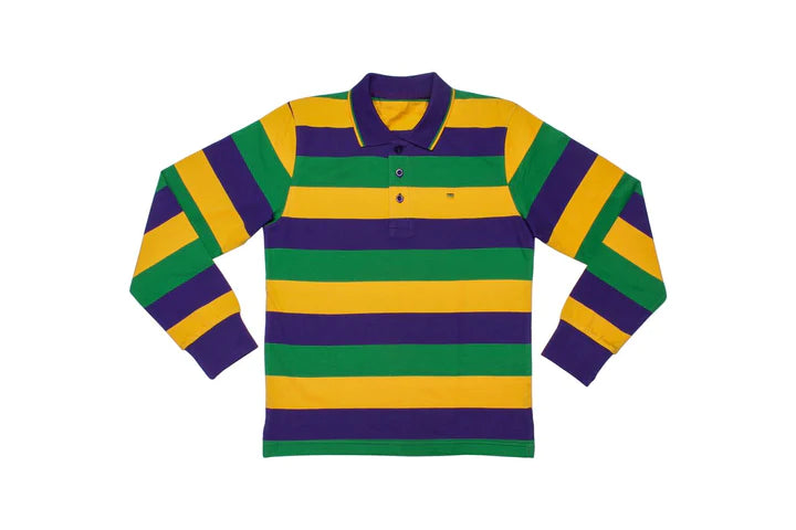 Womens Long Sleeve Striped Polo Shirt Mardi Gras