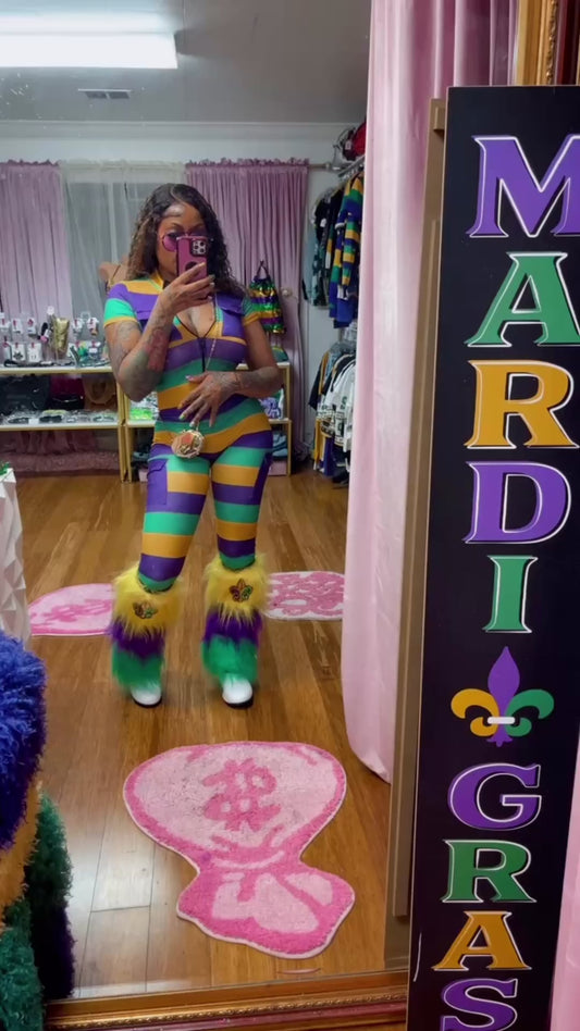 MARDI GRAS SHORT SLEEVE ONE PIECE JUMPSUIT