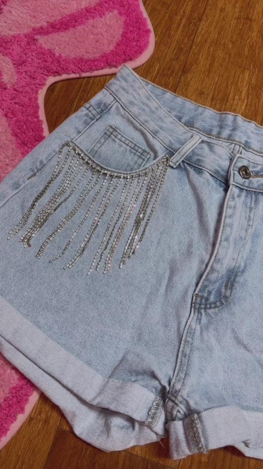 Women's Rhinestone Embellished Pocket Denim Shorts