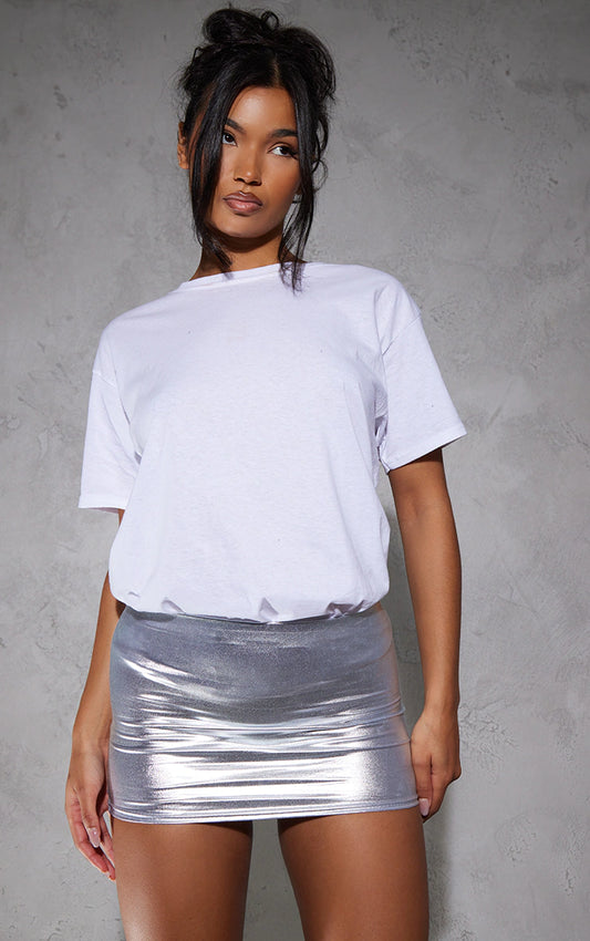 Women's Foil Low Rise Micro Mini Skirt SILVER