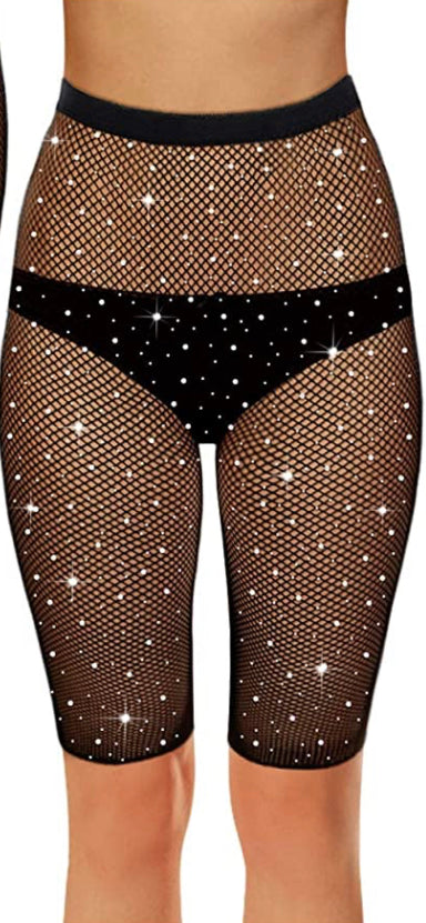 Sexy Women’s Rhinestones Fishnet Mesh Shorts