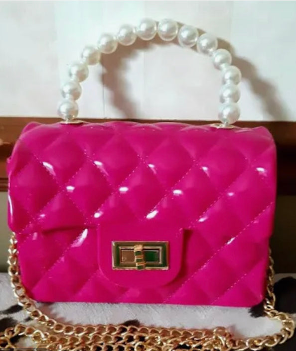 Mini Jelly Handbag with Pearl Handle Pink Pearly Purse