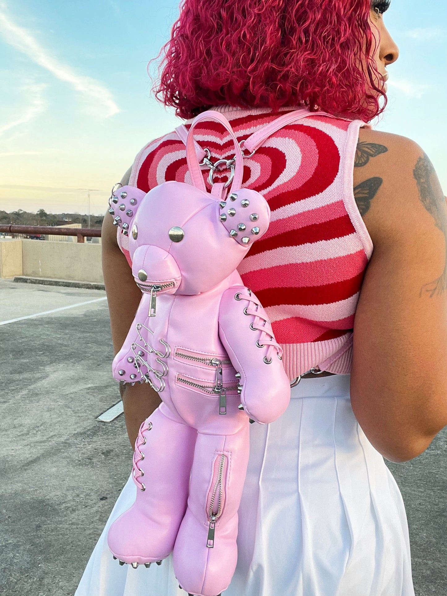 Pink Pinned Teddy Backpack