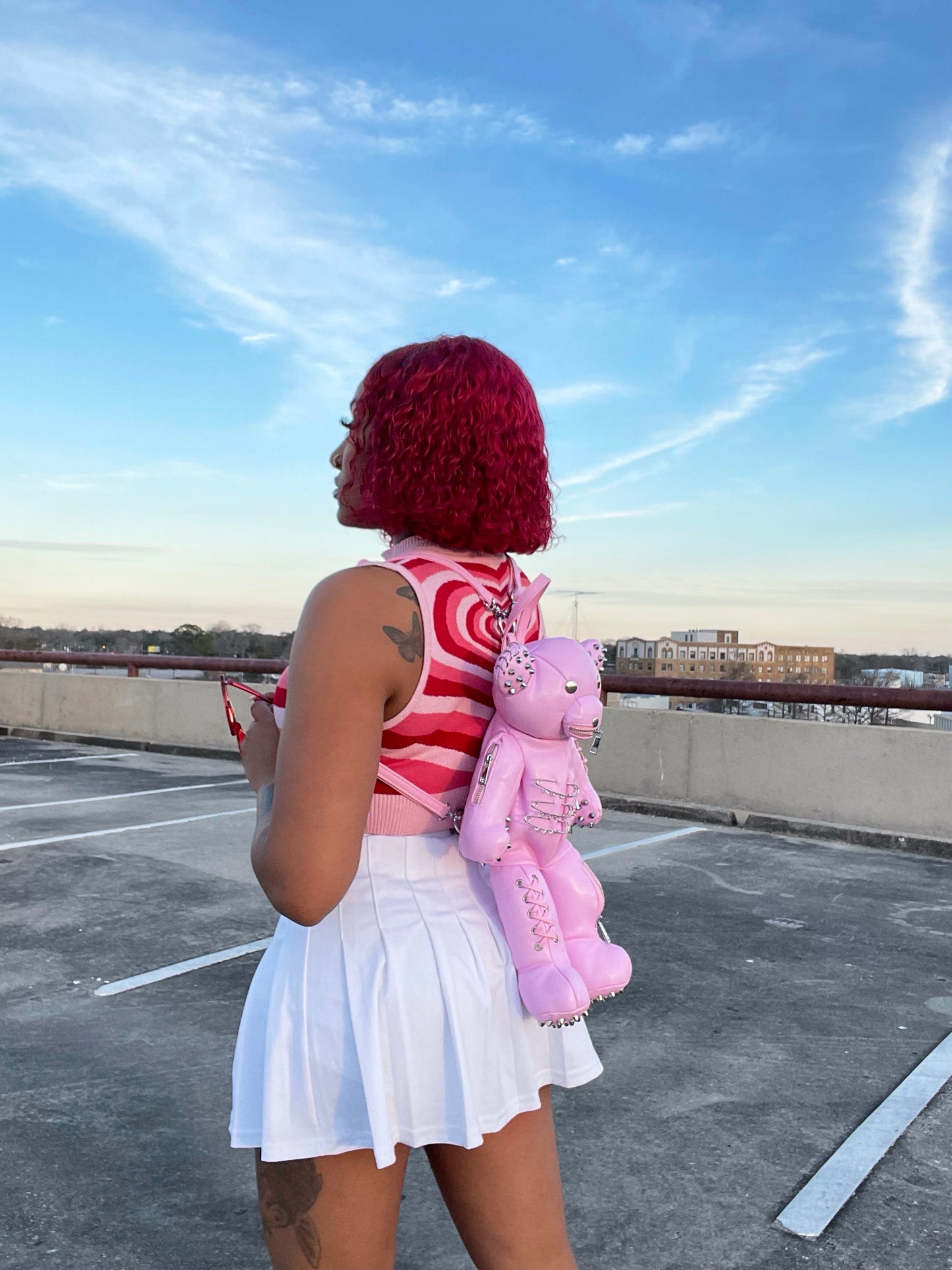 Pink Pinned Teddy Backpack