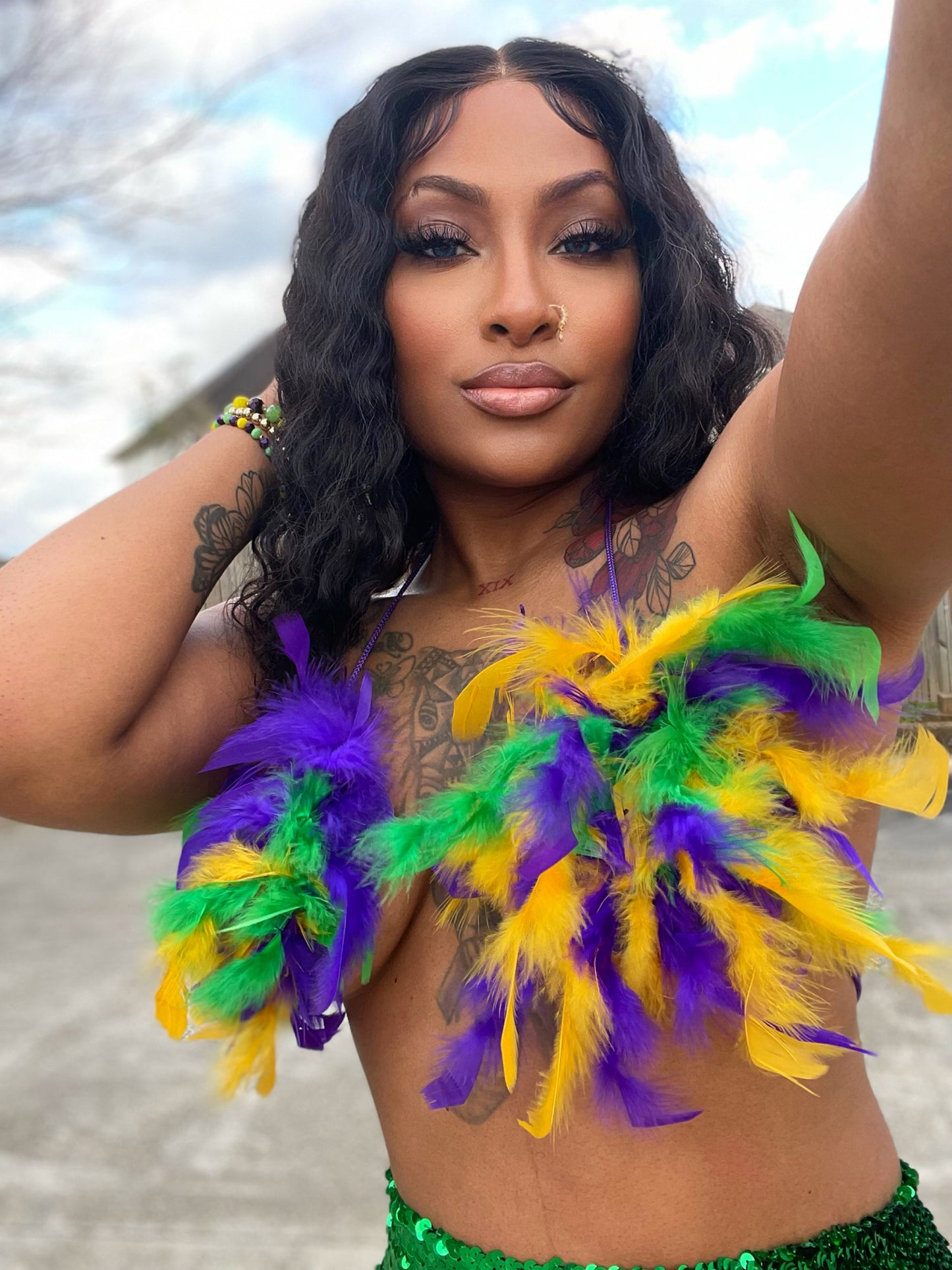 Mardi Gras Feathered Bra Top