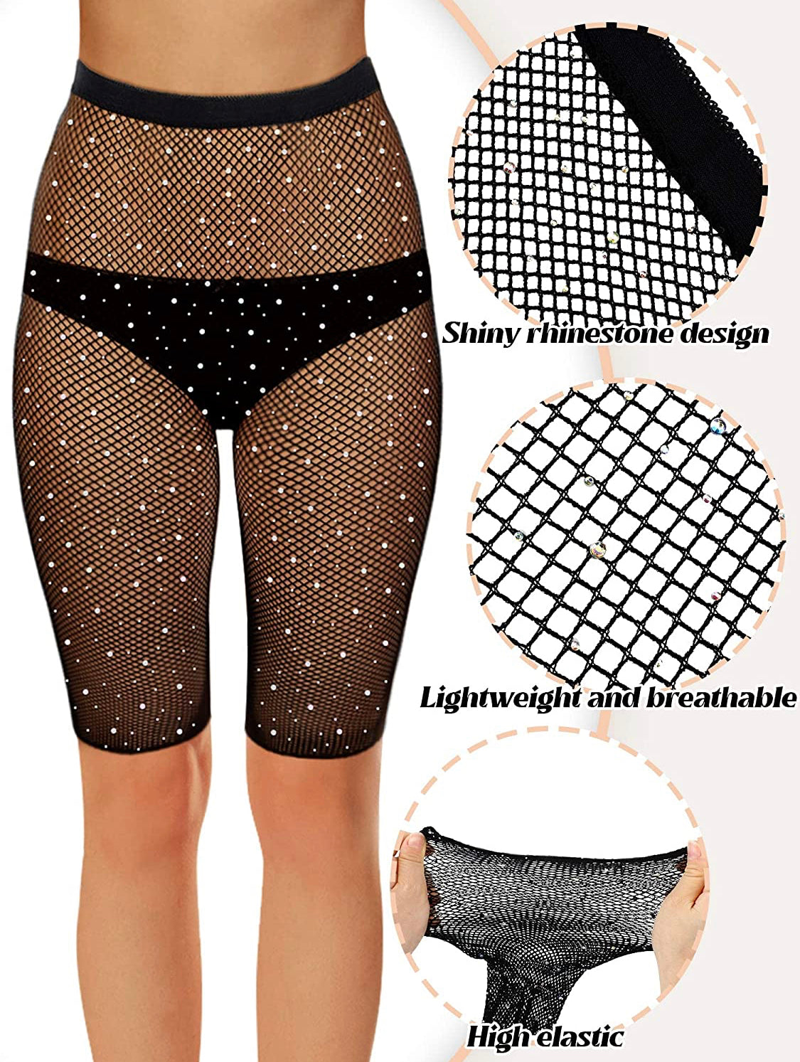 Sexy Women’s Rhinestones Fishnet Mesh Shorts