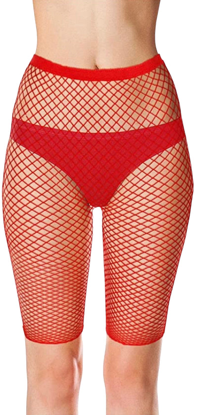 Sexy Women’s Fishnet Mesh Shorts Red Medium