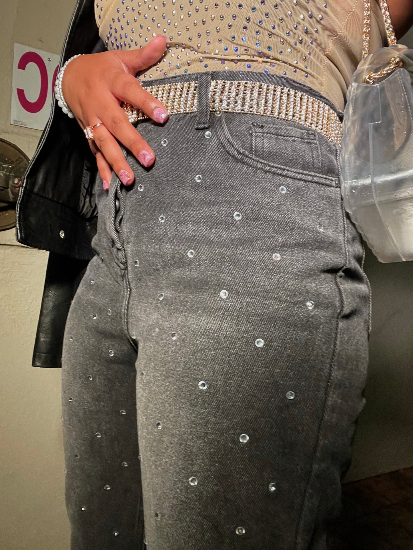 Charcoal Rhinestone Jeans